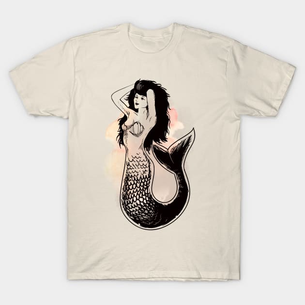 Deep Sea Mermaid Watercolor Fashion T-Shirt by BitterBaubles